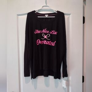 NWT Crown & Ivy Black Long Sleeve Tee "The Nice List is Overrated" Size 3X